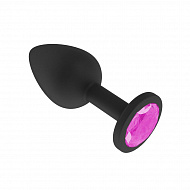 Черная силиконовая анальная втулка с розовым кристаллом
