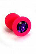 Розовая анальная пробка из силикона с темно-фиолетовым кристаллом
