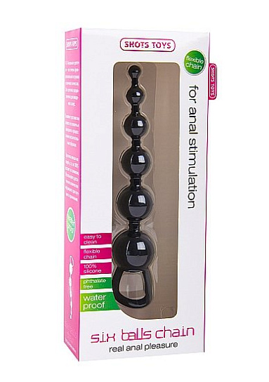 Силиконовая анальная цепочка состоит из шести шариков, черная