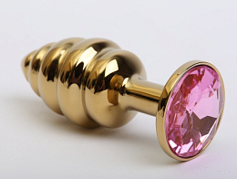 Золотистая металлическая пробка с розовым кристаллом