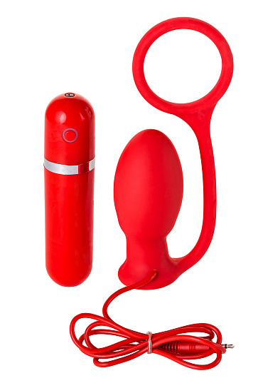 Силиконовая анальная втулка с пультом управления, красная