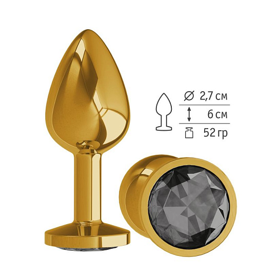 Анальная втулка Gold с черным кристаллом маленькая