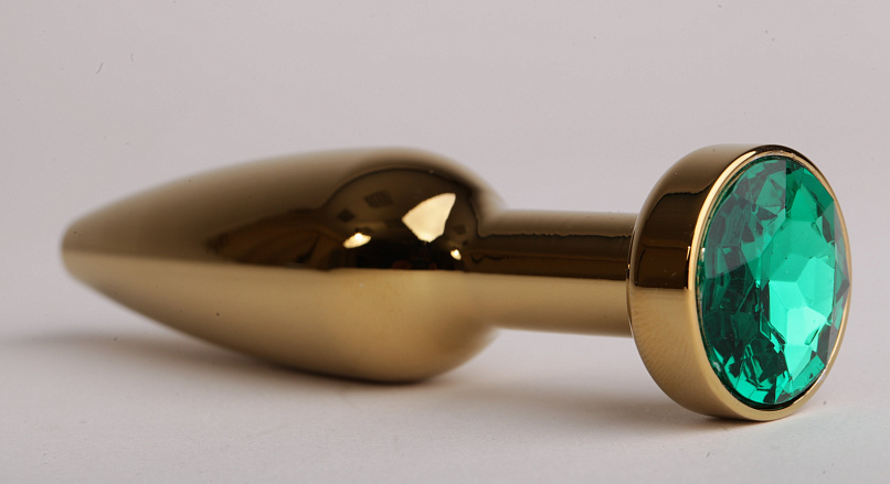 Анальная втулка под золото с ярким зеленым кристаллом, 4sexdream