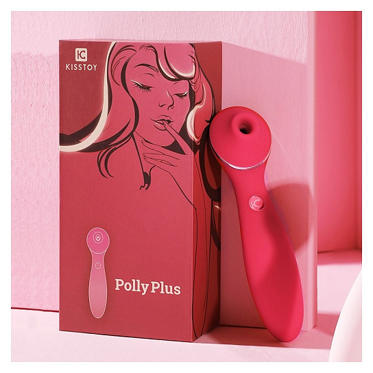 Вакуумно-волновой стимулятор с подогревом и вибрацией KisToy Polly Plus, красный