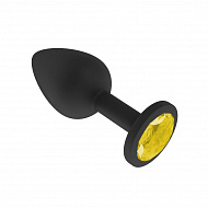 Черная силиконовая анальная втулка с желтым кристаллом