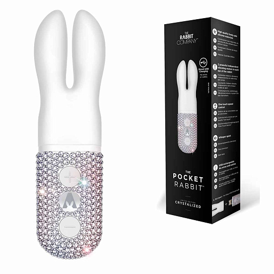 Карманный женский вибратор-кролик Crystalized The Pocket Rabbit, блестящий белый