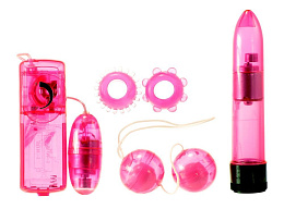 Вибромассажер для пар в наборе с насадками Classic Crystal Couples Kit Pink