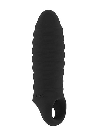 Ребристая насадка для увеличения члена Stretchy Penis 36, черная