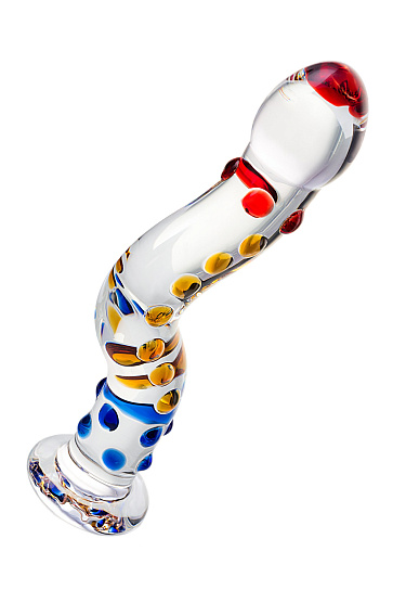 Фаллос стеклянный с разноцветными пупырышками, 20 см