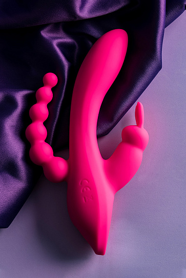 Ярко-розовый тройной вибростимулятор JOS SPANKY, 21 см