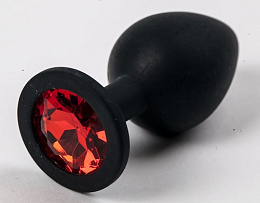 Черная силиконовая анальная втулка с красным кристаллом
