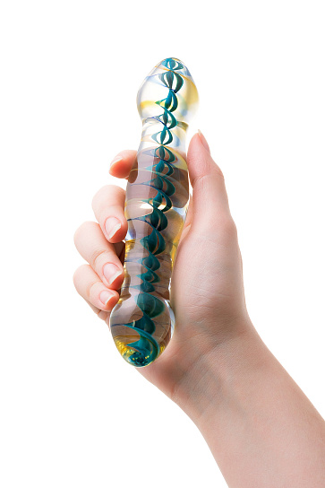 Стеклянный фаллоимитатор с рисунком 17,8 см