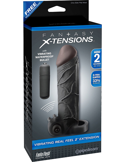 Вибронасадка с кольцом Real Feel 2 X-Tensions, 22 см, черная