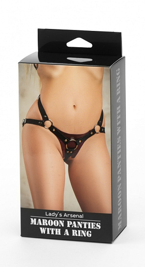 Трусики для страпона кожаные BDSM-Арсенал с замшевыми ремешками, бордо