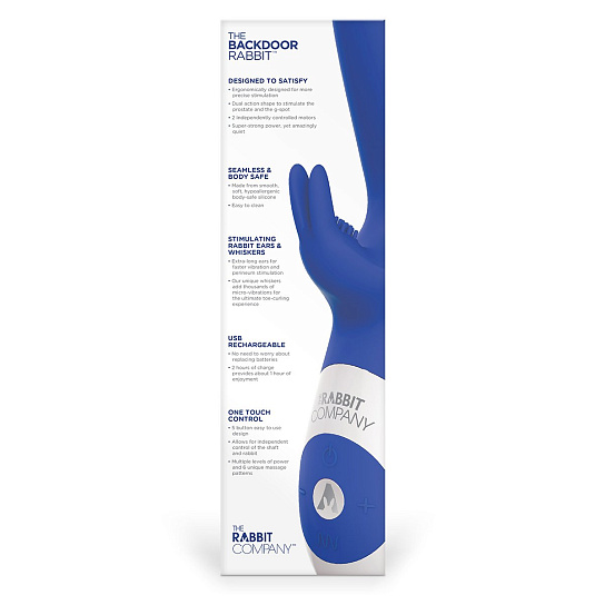 Вибратор двойной для простаты Backdoor Rabbit, синий