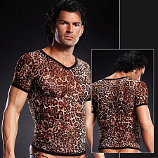 Классическая футболка с V-образным вырезом из сетки BlueLine леопардовая, L/XL