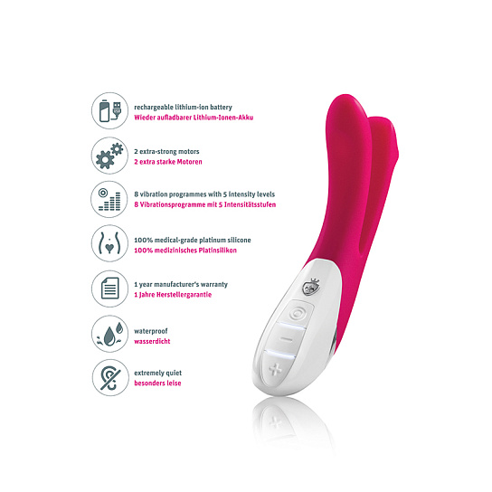 Вибратор с электростимулятором BON APARTE с дополнительным отростком, розовый