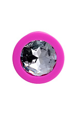 Розовая анальная пробка с прозрачным кристаллом Brilliant, размер S