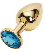 Анальная втулка золотая с голубым кристаллом, 4sexdream, S