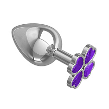 Анальная пробка большая Silver с фиолетовым кристаллом Клевер