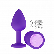 Фиолетовая анальная пробка с сиреневым кристаллом, силиконовая