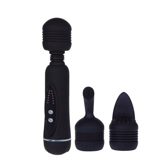 Вибратор Power Wand с дополнительными насадками, черный