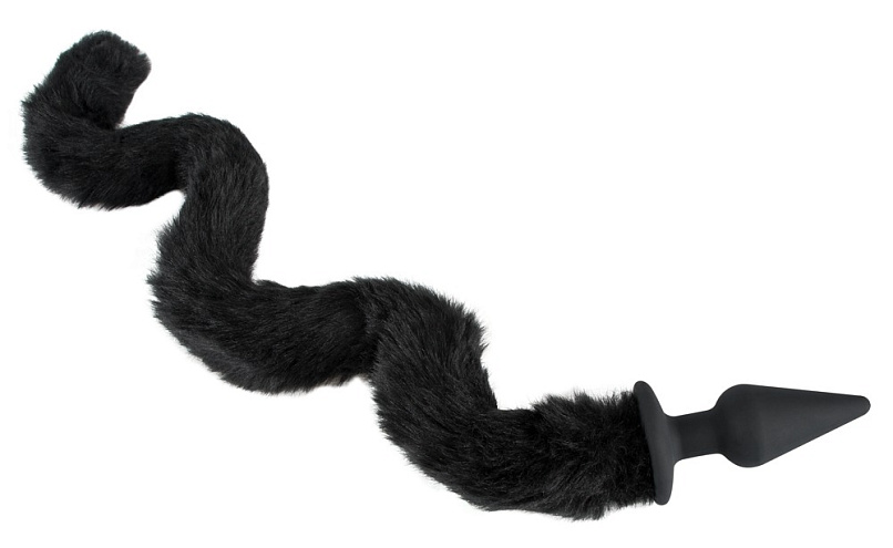 Забавная анальная пробка Cat Tail черного цвета