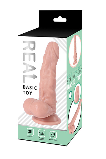 Классический фаллос REAL с мошонкой на присоске, 14 см