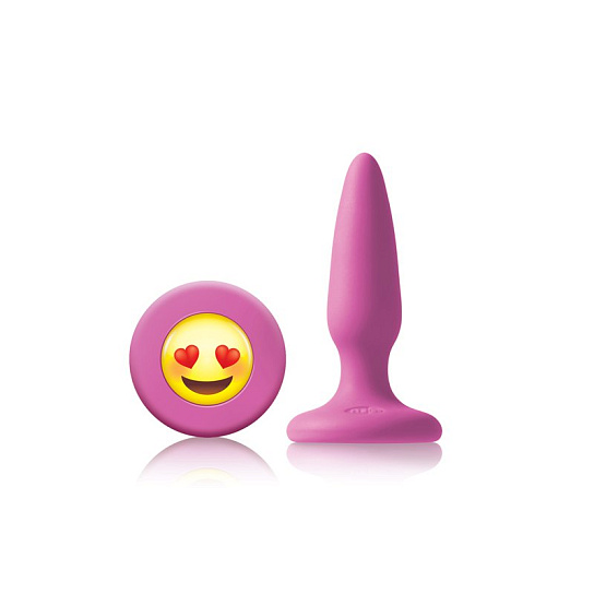 Небольшая силиконовая анальная втулка Moji's с эмоджи, розовая