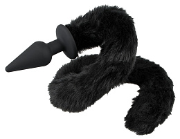 Забавная анальная пробка Cat Tail черного цвета