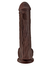 Фаллос гигант на присоске Cock with Balls с мошонкой 22.4 см, темно-коричневый
