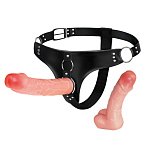 Страпон на ремнях с двумя реалистичными насадками