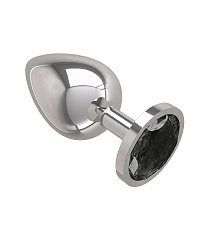 Большая анальная пробка Silver с черным кристаллом