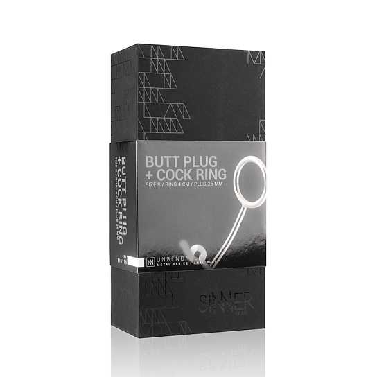 Эрекционное кольцо с анальной пробкой Sinner Metal Cock Ring With Anal Plug S
