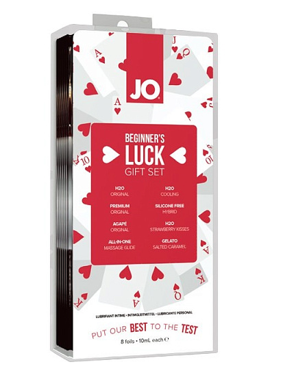 Комплект из восьми интимных смазок JO Для Везунчиков, 8x10 мл