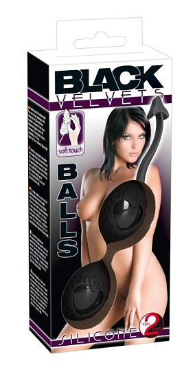 Черные вагинальные шарики Love Balls из силикона с петлей
