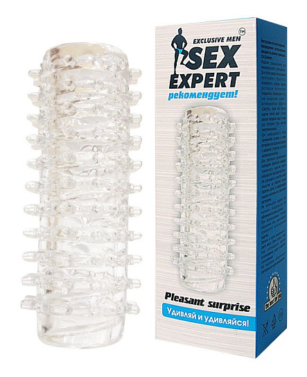 Эластичная насадка на член Sex Expert 2в1, прозрачная