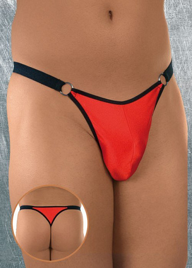 Мужские стринги SoftLine из сверкающей ткани красные, S/L