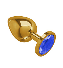 Gold большая анальная пробка с синим кристаллом