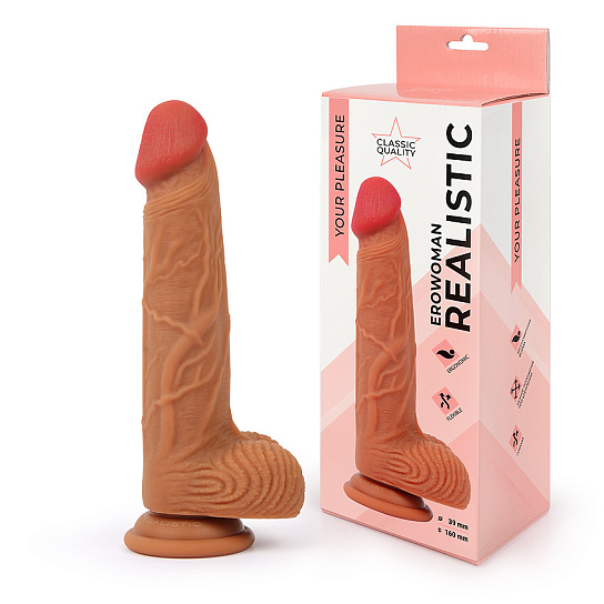 Реалистичный фаллоимитатор с мошонкой, 16 см