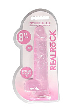 Фаллоимитатор прозрачный с мошонкой Shots Media RealRock, 20 см, розовый