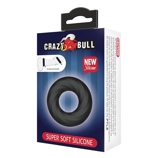 Спиральное эрекционное кольцо Baile Crazy Bull Super Soft, черное