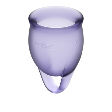 Набор менструальных чаш Satisfyer Feel Confident с петелькой, 2 шт, фиолетовые