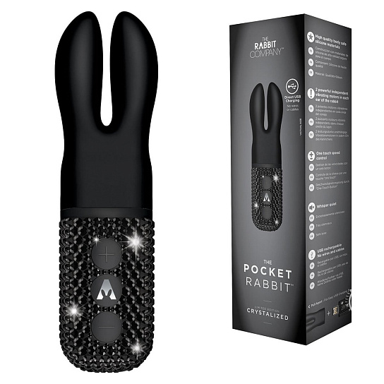 Карманный женский вибратор-кролик Crystalized The Pocket Rabbit, блестящий черный