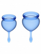 Набор менструальных чаш с хвостиком-капелькой Satisfyer Feel Good, 2 шт, синие