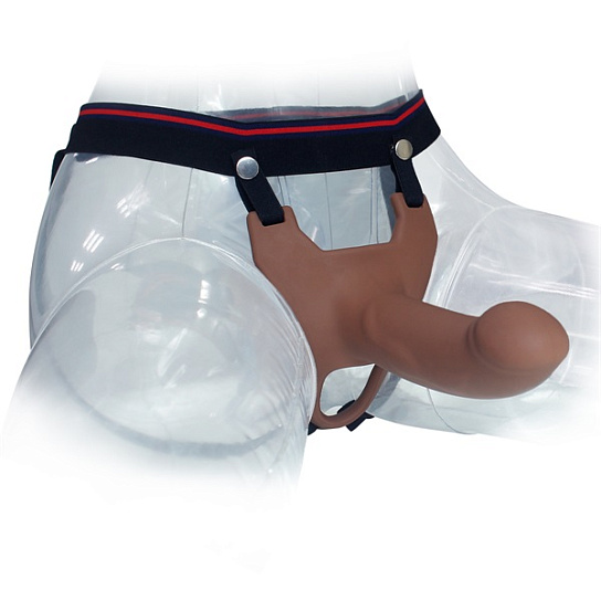 Страпон с насадкой из силикона 14.5 см, коричневый