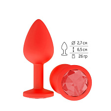 Красная анальная пробка силиконовая с красным кристаллом