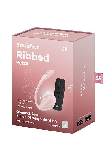 Виброяйцо Satisfyer Ribbed Petal Connect App с пультом ДУ, розовое