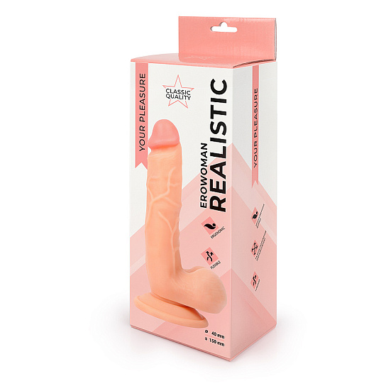 Фаллос реалистик Erowoman с мошонкой, 15 см