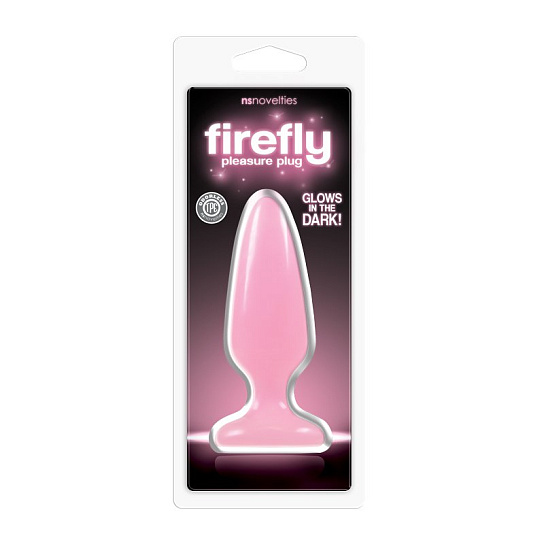Анальная пробка мини Firefly Pleasure Plug - Medium светящаяся, розовая